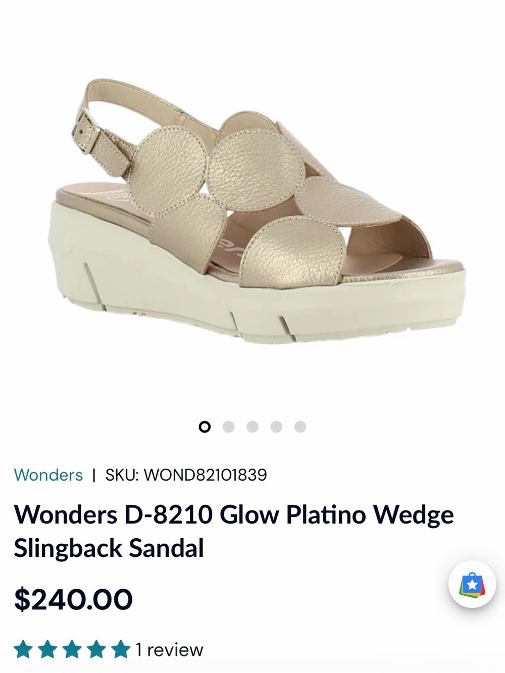 Gold Metallic Wonders Bubble Wedge made in Spain Slingback Sandals